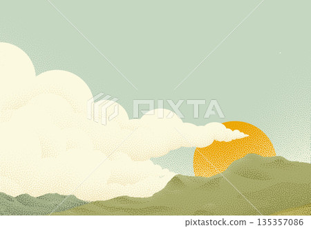 Sun Clouds Sky Over Mountain Range Illustration Sun Clouds Sky Over Mountain Range Illustration 135357086