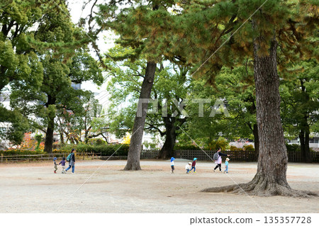 小田原城公園裡，幼稚園的孩子們都在玩耍。 135357728