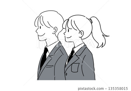 Men and women in blazer uniforms looking to the future Men and women in blazer uniforms looking to the future 135358015