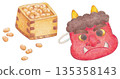 Setsubun beans and demon mask illustration 135358143