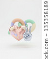 3D rendering of metallic heart and peace sign hand gestures 135358189