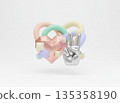 3D rendering of metallic heart and peace sign hand gestures 135358190