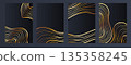 Golden Line Art Poster Set in Luxury Wood Style 135358245