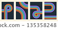 Funky Groovy Rainbow Line Background Set 135358248