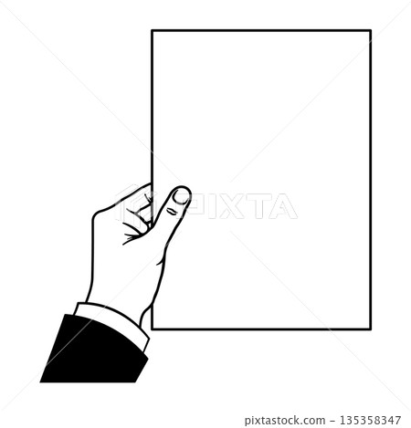 Black and white icon of a hand holding a sheet of paper without background Black and white icon of a hand holding a sheet of paper without background 135358347