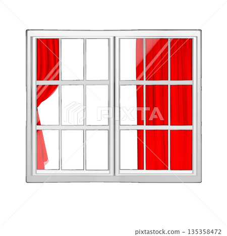紅色窗簾窗戶 135358472
