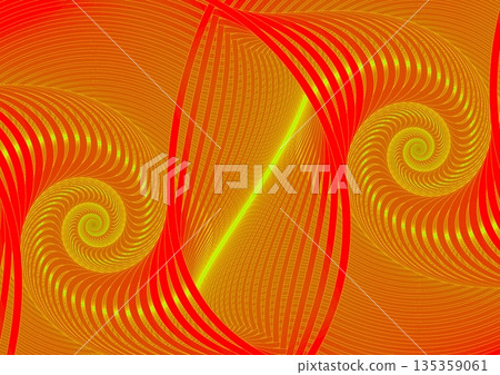 Golden wave pattern painted on red wall 135359061