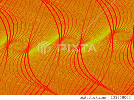 Golden wave pattern painted on red wall 135359063