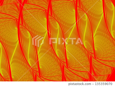 Golden wave pattern painted on red wall 135359070
