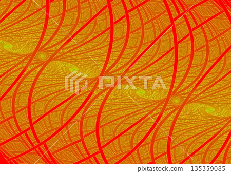 Golden wave pattern painted on red wall 135359085