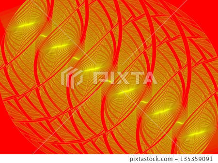紅色牆面上繪有金色波浪圖案 紅色牆面上繪有金色波浪圖案 135359091