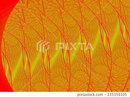 Golden wave pattern painted on red wall Golden wave pattern painted on red wall 135359105