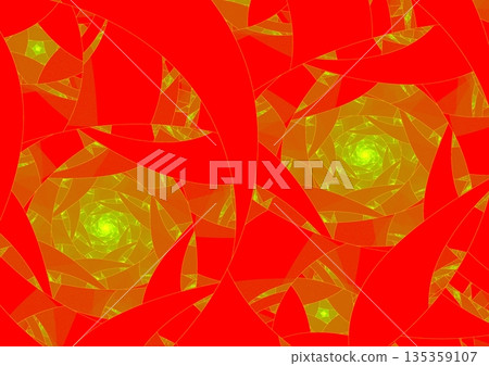 Golden wave pattern painted on red wall 135359107
