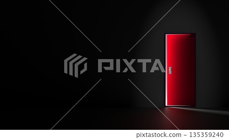 通往下一個目標的大門敞開著。希望就在門後。可用於各種場合的CG影像。示範材料封面。 135359240