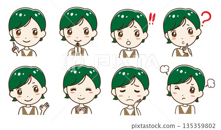 Eight facial expression variations for women Eight facial expression variations for women 135359802
