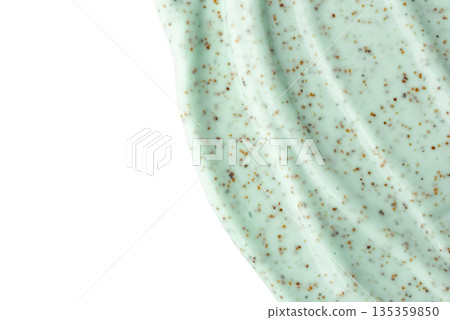 The texture of a mint body scrub with particles. Close-up The texture of a mint body scrub with particles. Close-up 135359850