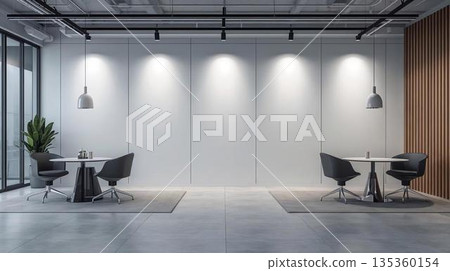 現代簡約風格的室內空間。精緻的設計，適用於辦公室休息室和共享辦公空間。 135360154