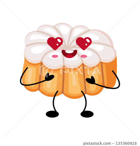 Cute Kawaii Bundt Cake Character With Love Expression Cute Kawaii Bundt Cake Character With Love Expression 135360928