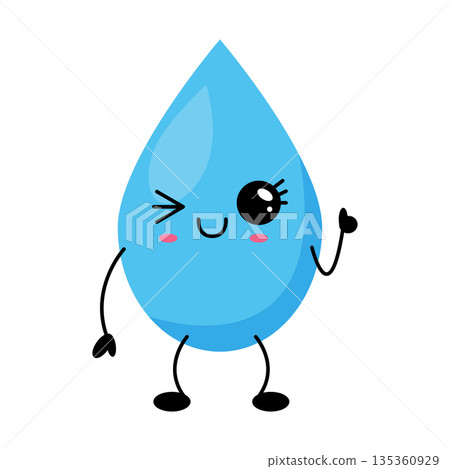 Cute Kawaii Water Drop Character Smiling Cute Kawaii Water Drop Character Smiling 135360929