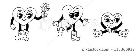 Groovy Hearts Cartoon Set With Funny Emotions Groovy Hearts Cartoon Set With Funny Emotions 135360932