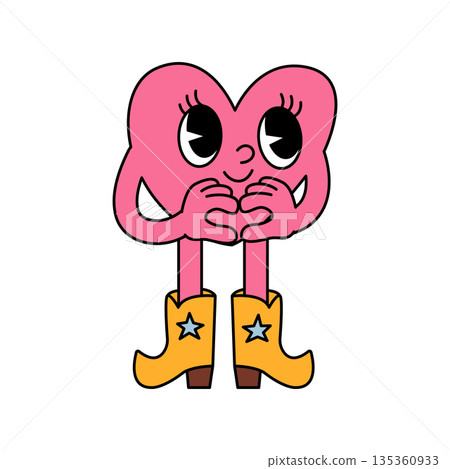 Cute Pink Groovy Heart Character With Love Pose Cute Pink Groovy Heart Character With Love Pose 135360933