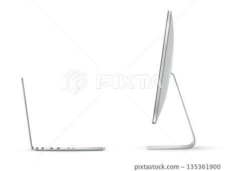 Computer screen and laptop opposite each other isolated on white background 135361900