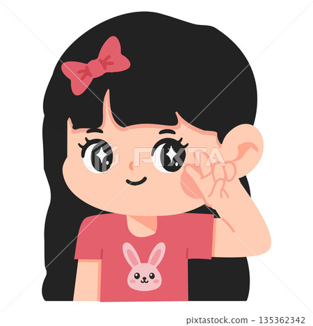 Cute Girl with Pink Bow and Bunny Shirt 135362342