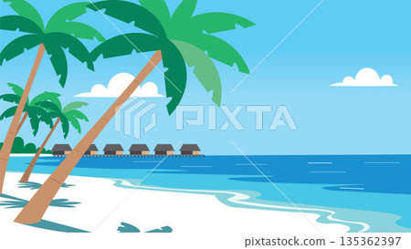 Palm Beach with Wooden Pier 135362397