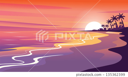 Serene Beach Sunset with Palms 135362399