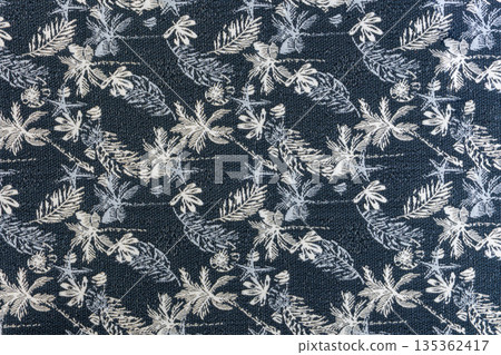 Midnight blue decorative fabric texture with tropical floral pattern, part of textile collection Midnight blue decorative fabric texture with tropical floral pattern, part of textile collection 135362417