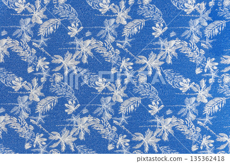 Cobalt blue decorative fabric texture with tropical floral pattern, part of textile collection Cobalt blue decorative fabric texture with tropical floral pattern, part of textile collection 135362418