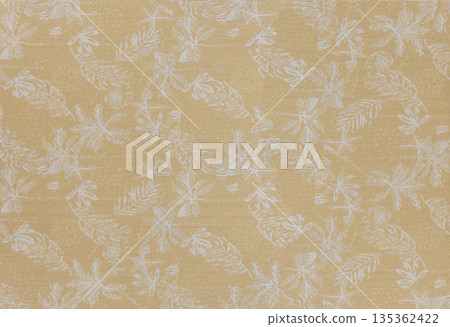 Beige gold decorative fabric texture with tropical floral pattern, part of textile collection Beige gold decorative fabric texture with tropical floral pattern, part of textile collection 135362422