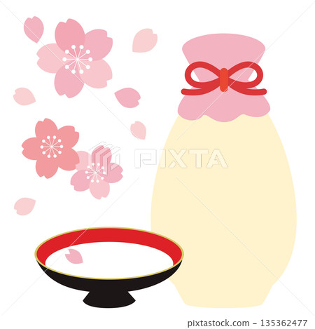 女兒節的白酒與櫻花插圖 女兒節的白酒與櫻花插圖 135362477