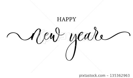 Handwritten Calligraphy Happy New Year Vector Design. Handwritten Calligraphy Happy New Year Vector Design. 135362963