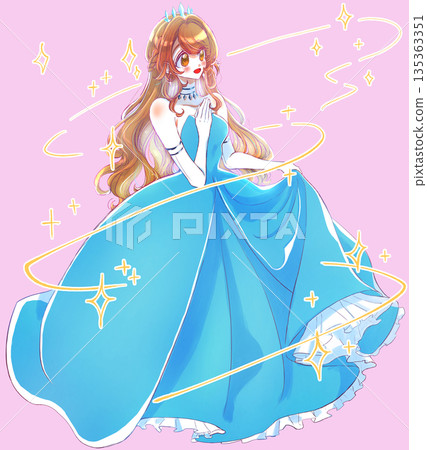 身穿藍色洋裝的公主，夢幻般的畫面，閃閃發光。 135363351
