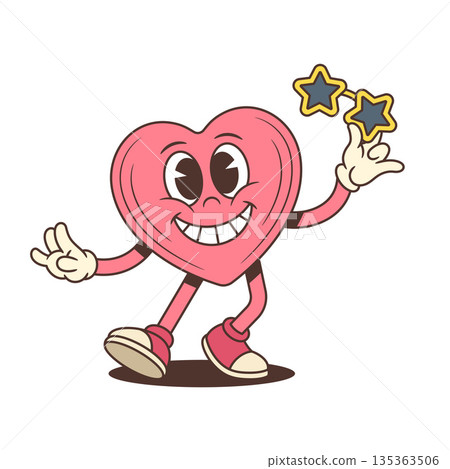 Funny Groovy Pink Heart Cartoon Character Mascot Dancing With Sunglasses Vector Illustration Funny Groovy Pink Heart Cartoon Character Mascot Dancing With Sunglasses Vector Illustration 135363506