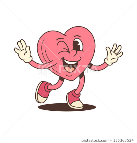 Joyful Winking Pink Heart Cartoon Character In A Playful Dance Pose Vector Illustration Joyful Winking Pink Heart Cartoon Character In A Playful Dance Pose Vector Illustration 135363524