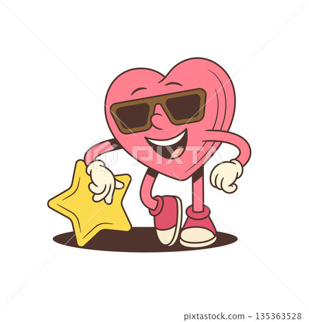 Cool Pink Heart Cartoon Character In Sunglasses With A Star Vector Illustration 135363528