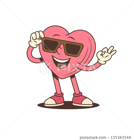 Cool Pink Heart Character With Sunglasses And OK Sign Cartoon Vector Illustration Cool Pink Heart Character With Sunglasses And OK Sign Cartoon Vector Illustration 135363549