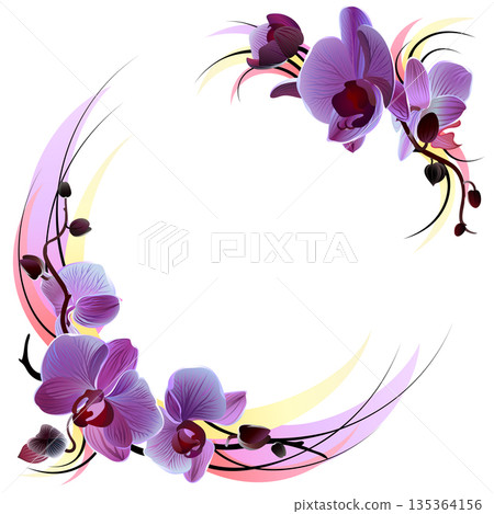 White greeting card with violet orchids 135364156