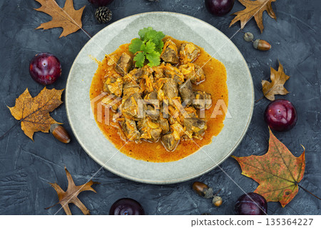 Oven Baked Meat on Dining Table 135364227