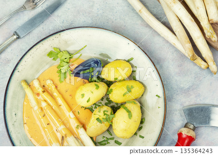 Asparagus with Vegetables on Plate Asparagus with Vegetables on Plate 135364243