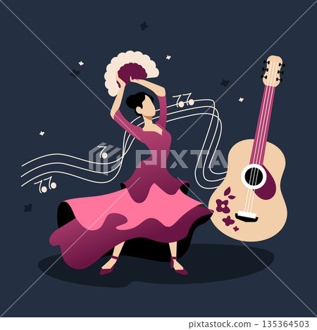 Flamenco dancer - colorful flat design style illustration 135364503