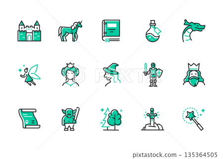 Fantasy - set of line design style icons 135364505
