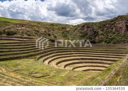 Inca agricultural terraces at Moray in the Sacred Valley, Peru 135364530