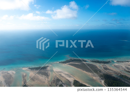 Aerial view of a motu in Tikehau Atoll, French Polynesia 135364544