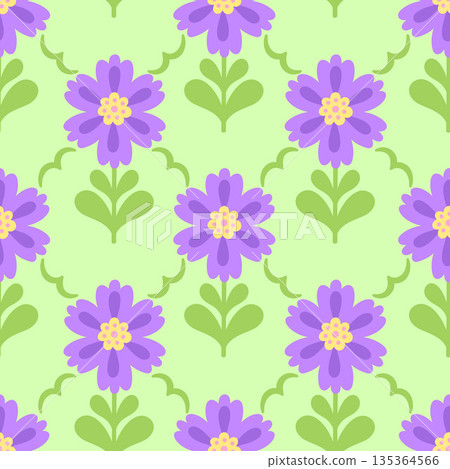 Seamless pattern in floral mosaic style. Vector graphics. 135364566