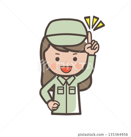 Illustration of a cute female worker pointing 135364956