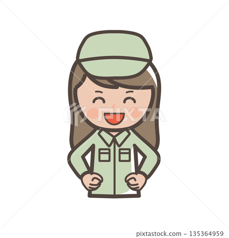 Illustration of a cute female worker with a big smile and a smug face Illustration of a cute female worker with a big smile and a smug face 135364959