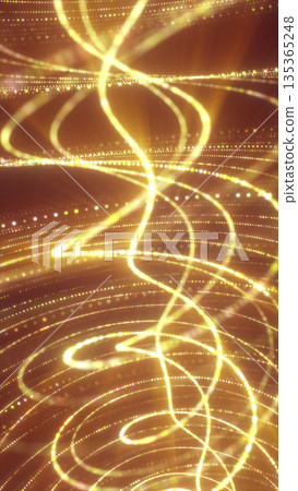 Abstract golden swirling light trails forming dynamic curved patterns with sparkling particles Abstract golden swirling light trails forming dynamic curved patterns with sparkling particles 135365248